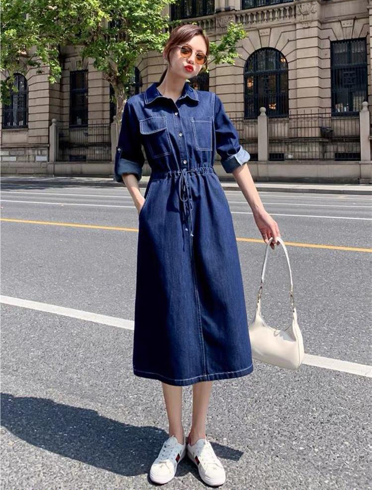 ĐẦM JEAN DENIM XÒE CỔ SƠ MI EO RÚT - N25
